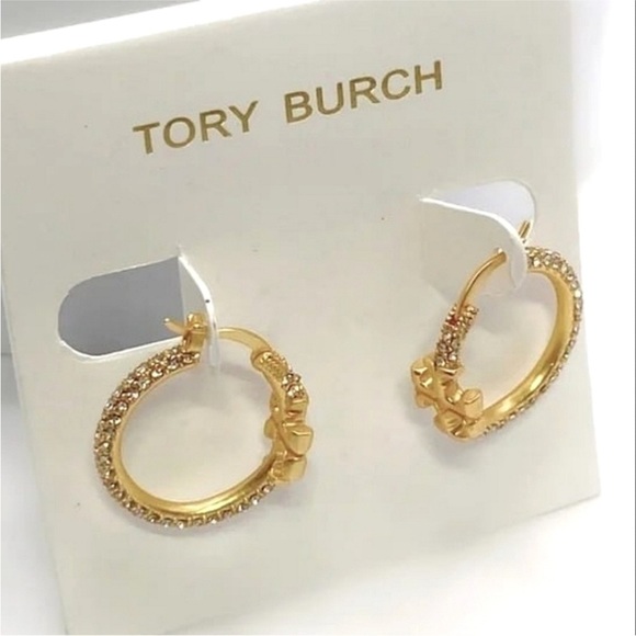 Tory Burch Eleanor Pavé Small Hoop Earrings - Picture 1 of 6